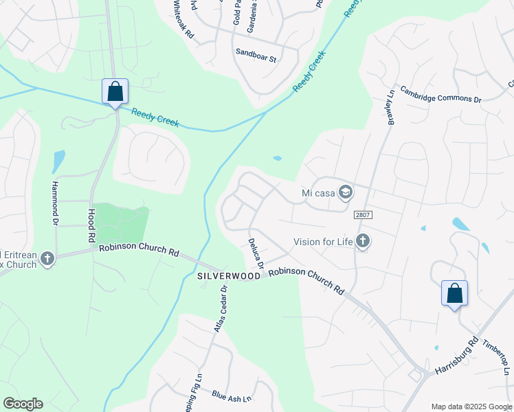 map of restaurants, bars, coffee shops, grocery stores, and more near 7631 Deluca Drive in Charlotte