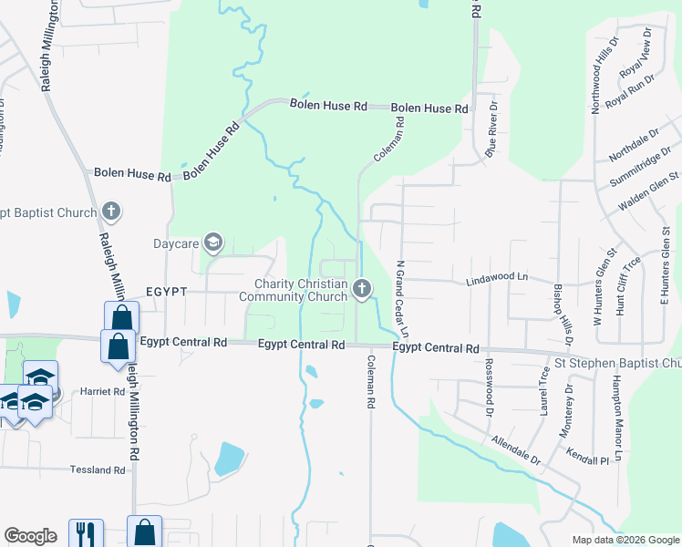 map of restaurants, bars, coffee shops, grocery stores, and more near 4428 Pecan Creek Circle South in Memphis