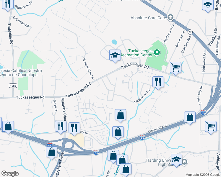map of restaurants, bars, coffee shops, grocery stores, and more near 2825 Reid Meadows Drive in Charlotte