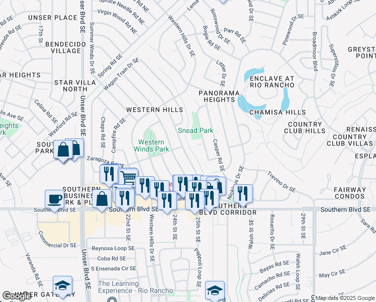 map of restaurants, bars, coffee shops, grocery stores, and more near 710 Stallion Road Southeast in Rio Rancho