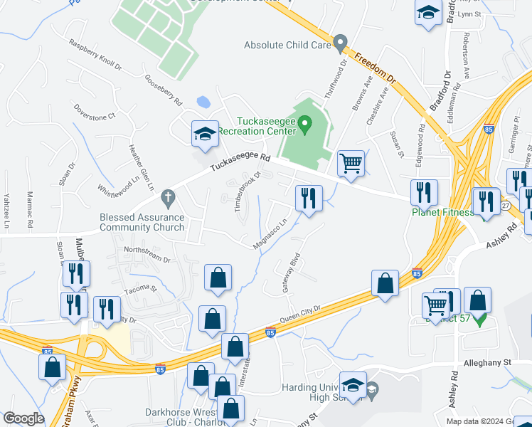 map of restaurants, bars, coffee shops, grocery stores, and more near 4720 Brewer Drive in Charlotte