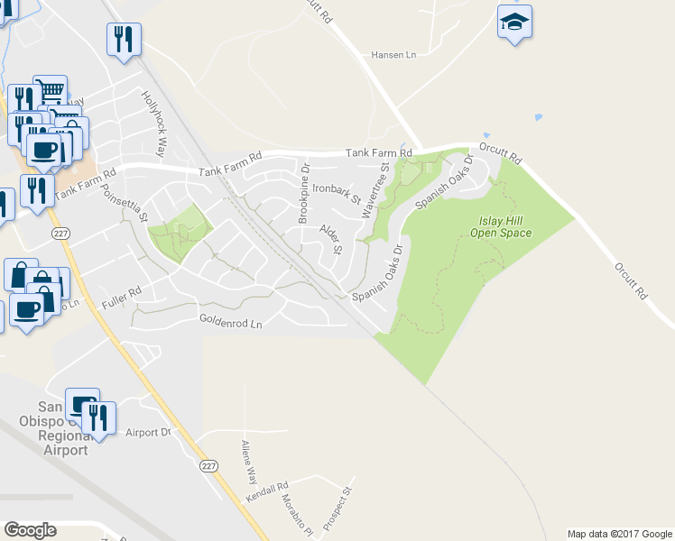 map of restaurants, bars, coffee shops, grocery stores, and more near 1398 Alder Street in San Luis Obispo