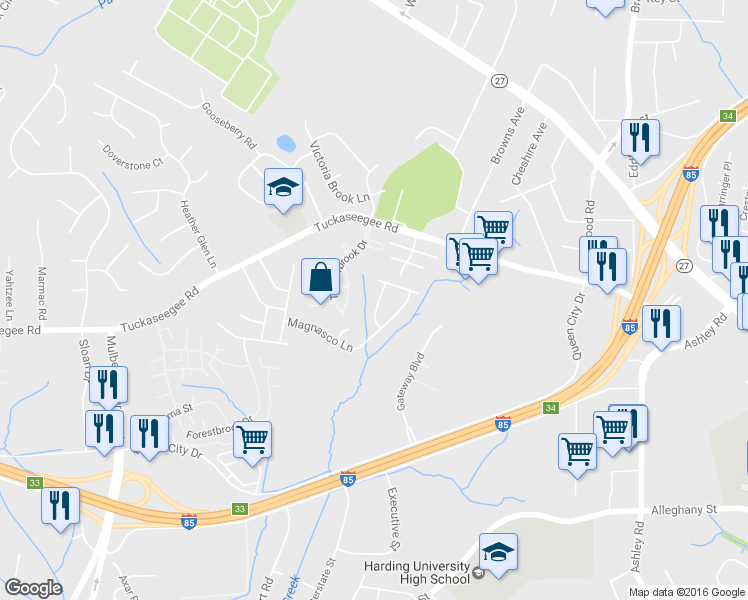 map of restaurants, bars, coffee shops, grocery stores, and more near 4720 Brewer Drive in Charlotte