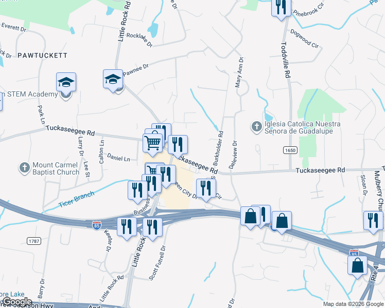 map of restaurants, bars, coffee shops, grocery stores, and more near 6524 Tuckaseegee Road in Charlotte