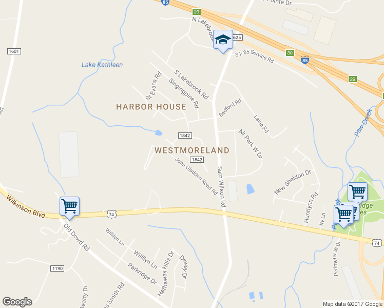 map of restaurants, bars, coffee shops, grocery stores, and more near 8816 Larchmont Circle in Charlotte