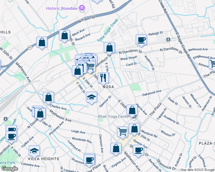 map of restaurants, bars, coffee shops, grocery stores, and more near in Charlotte