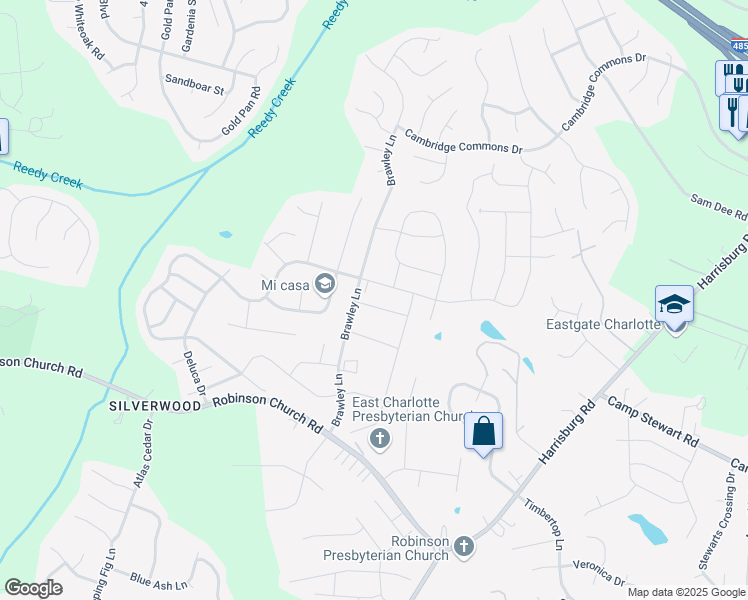 map of restaurants, bars, coffee shops, grocery stores, and more near 8514 Mansell Court in Charlotte