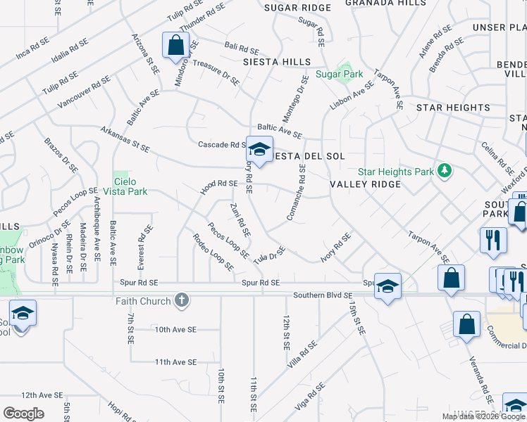 map of restaurants, bars, coffee shops, grocery stores, and more near 756 Ivory Road Southeast in Rio Rancho