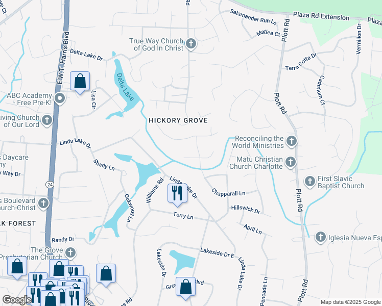 map of restaurants, bars, coffee shops, grocery stores, and more near 7200 Applecross Lane in Charlotte
