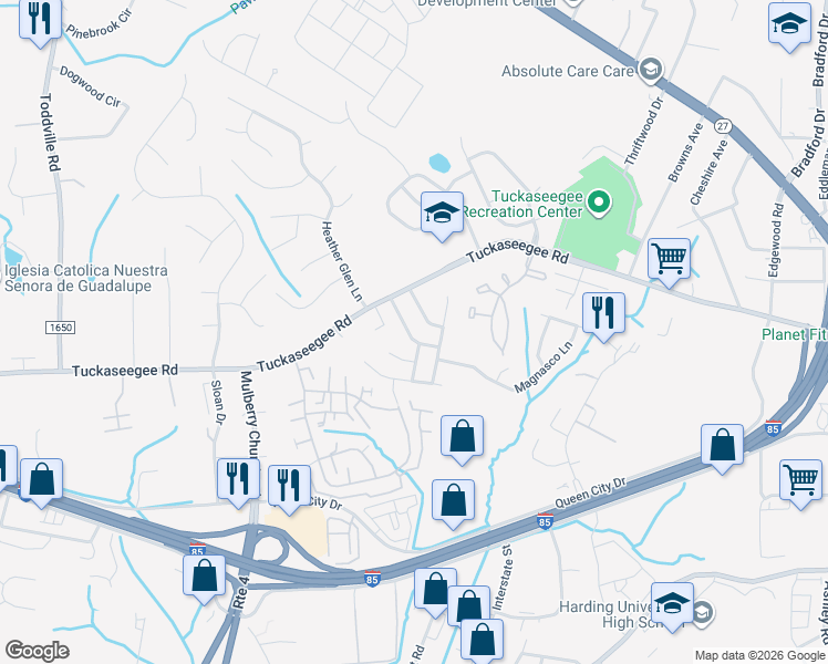 map of restaurants, bars, coffee shops, grocery stores, and more near 2809 Reid Meadows Drive in Charlotte