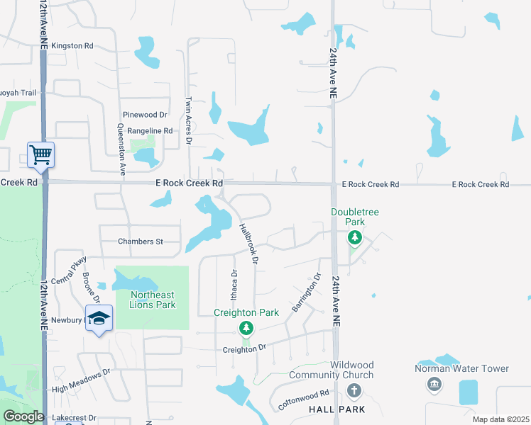 map of restaurants, bars, coffee shops, grocery stores, and more near 2129 Turtle Creek Drive in Norman