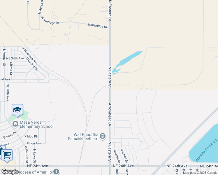 map of restaurants, bars, coffee shops, grocery stores, and more near 3100 North Eastern Street in Amarillo