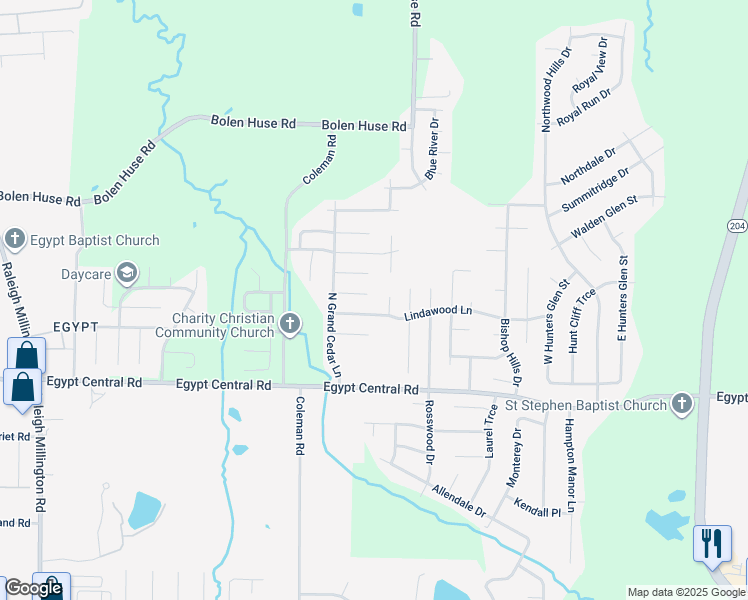 map of restaurants, bars, coffee shops, grocery stores, and more near 4563 Cedargreen Cove in Memphis
