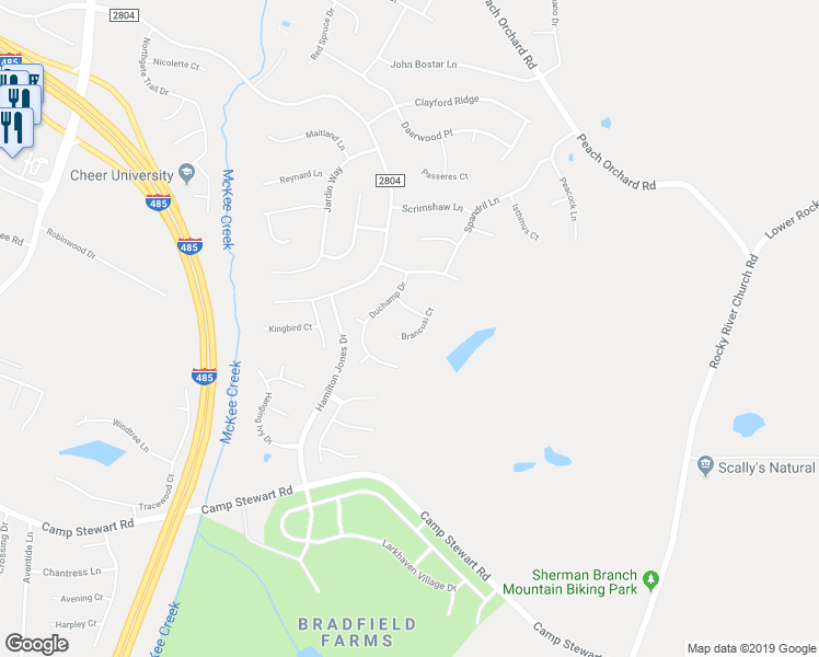 map of restaurants, bars, coffee shops, grocery stores, and more near 6817 Brancusi Court in Charlotte
