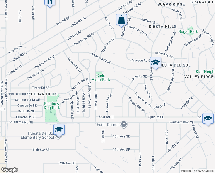 map of restaurants, bars, coffee shops, grocery stores, and more near 694 Whitney Road Southeast in Rio Rancho