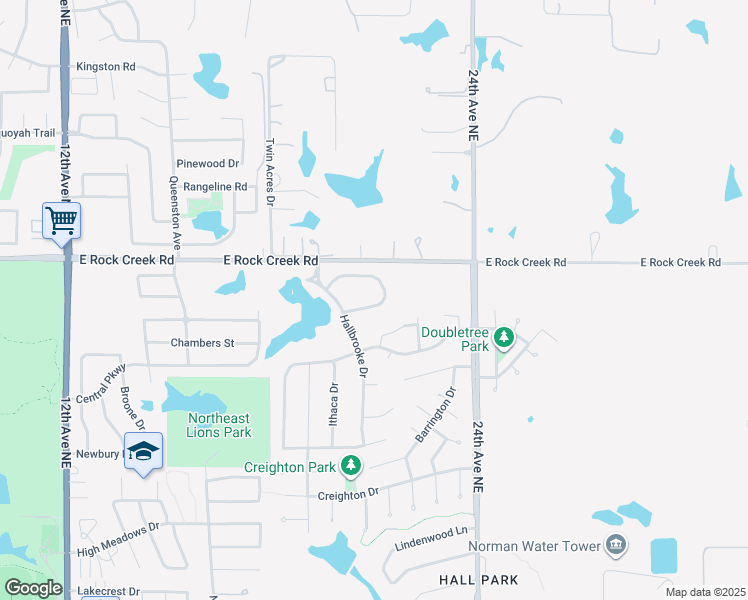 map of restaurants, bars, coffee shops, grocery stores, and more near 2125 Turtle Creek Drive in Norman