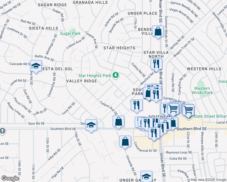 map of restaurants, bars, coffee shops, grocery stores, and more near 1704 Halo Circle Southeast in Rio Rancho