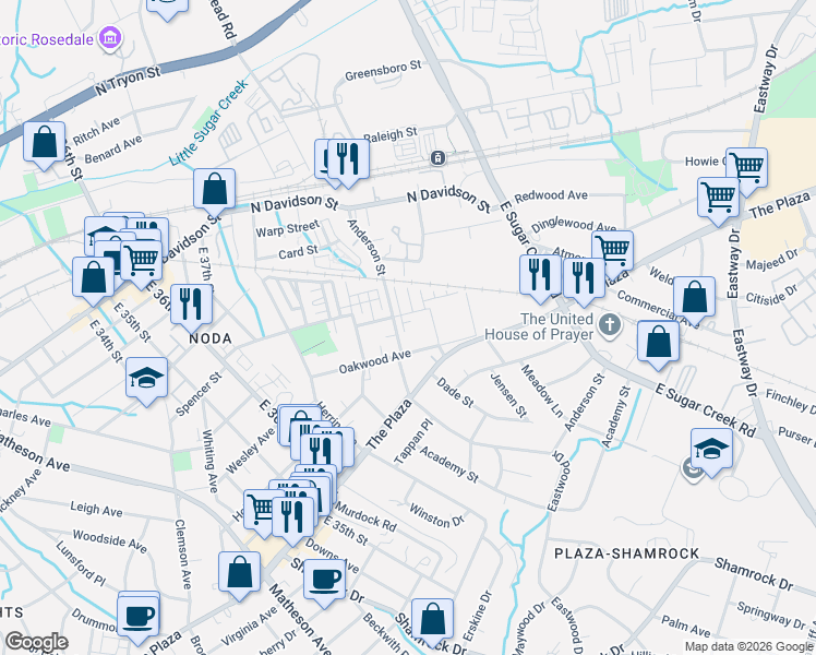 map of restaurants, bars, coffee shops, grocery stores, and more near in Charlotte
