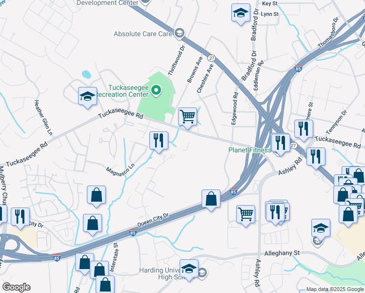 map of restaurants, bars, coffee shops, grocery stores, and more near 4709 Tuckaseegee Road in Charlotte