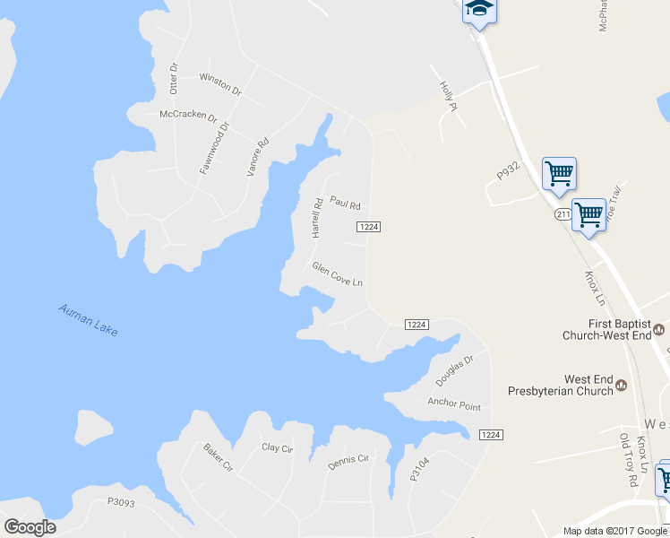 map of restaurants, bars, coffee shops, grocery stores, and more near 108 Glen Cove Lane in Seven Lakes