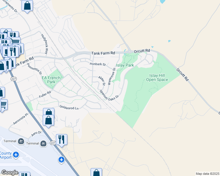 map of restaurants, bars, coffee shops, grocery stores, and more near 4566 Wavertree Street in San Luis Obispo