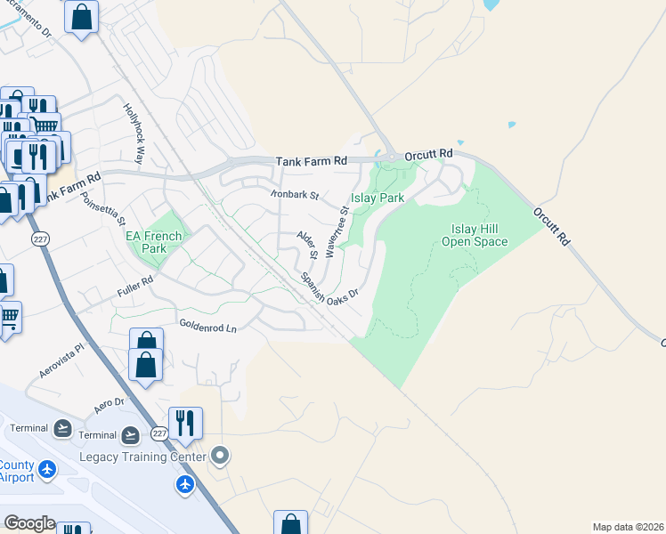 map of restaurants, bars, coffee shops, grocery stores, and more near 4566 Wavertree Street in San Luis Obispo