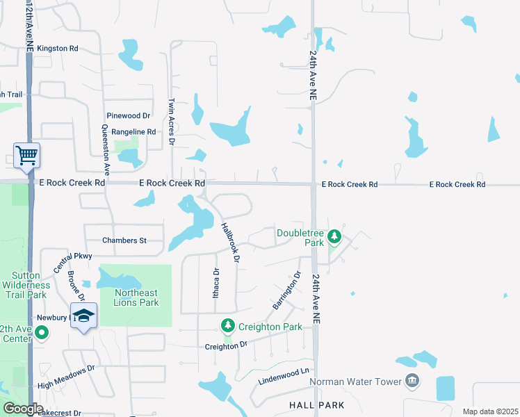 map of restaurants, bars, coffee shops, grocery stores, and more near 2132 Turtle Creek Drive in Norman
