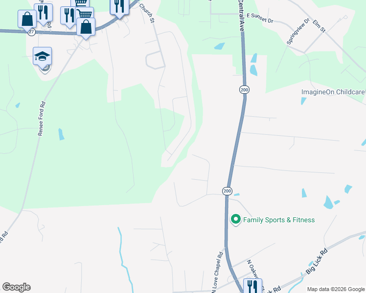 map of restaurants, bars, coffee shops, grocery stores, and more near 735 Redah Avenue in Locust