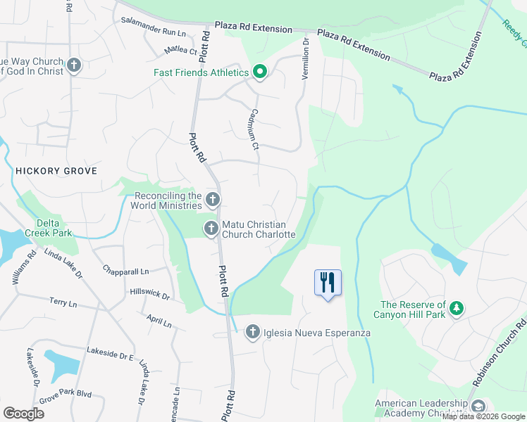map of restaurants, bars, coffee shops, grocery stores, and more near 8437 Meadowcroft Court in Charlotte