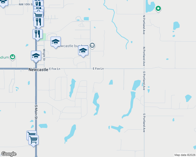 map of restaurants, bars, coffee shops, grocery stores, and more near 914 East Fox Lane in Newcastle