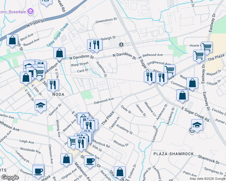 map of restaurants, bars, coffee shops, grocery stores, and more near in Charlotte