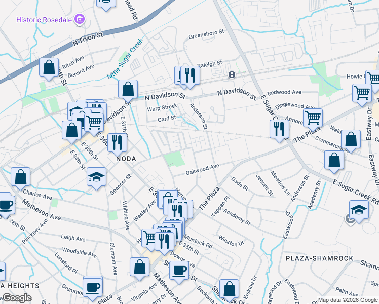 map of restaurants, bars, coffee shops, grocery stores, and more near in Charlotte