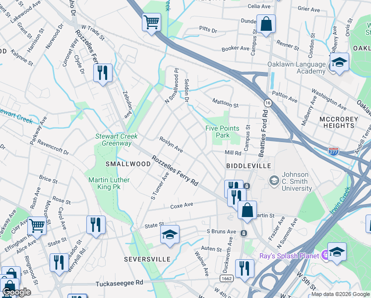 map of restaurants, bars, coffee shops, grocery stores, and more near in Charlotte