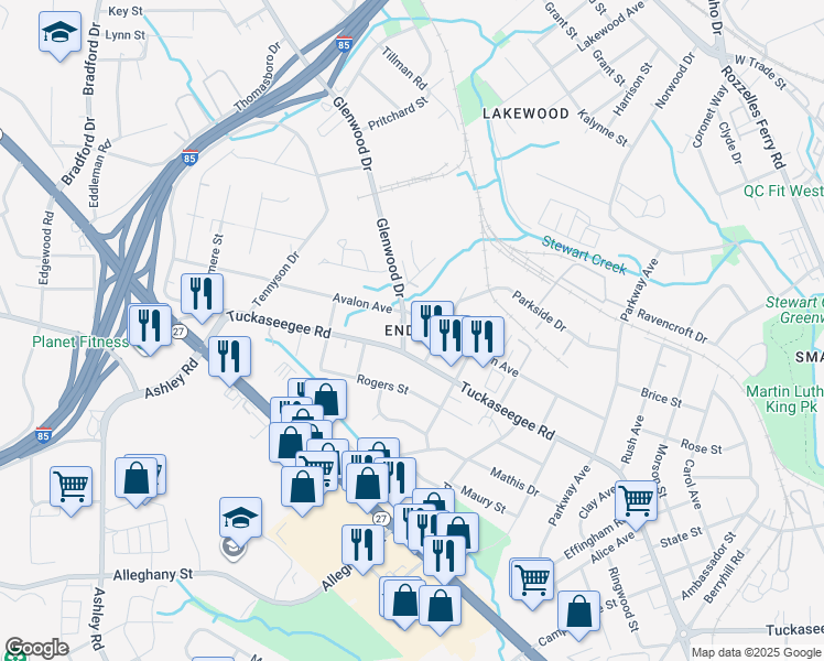 map of restaurants, bars, coffee shops, grocery stores, and more near in Charlotte