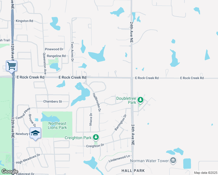 map of restaurants, bars, coffee shops, grocery stores, and more near 2135 Turtle Creek Way in Norman