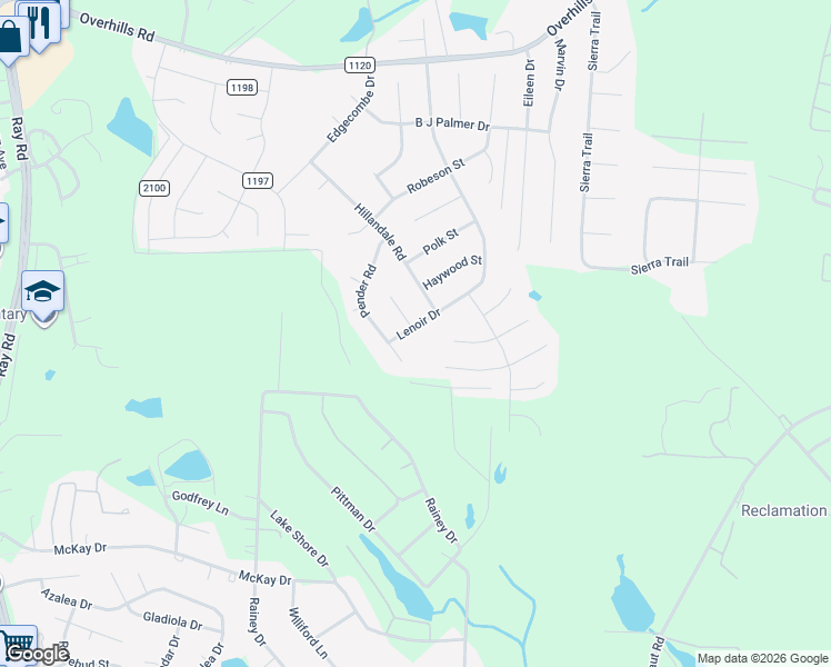 map of restaurants, bars, coffee shops, grocery stores, and more near 671 Lenoir Drive in Spring Lake