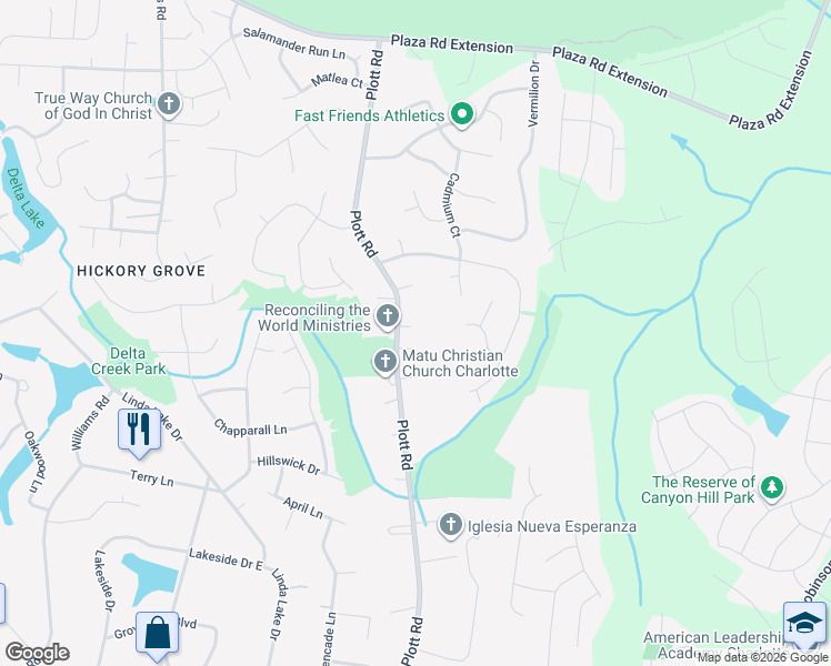 map of restaurants, bars, coffee shops, grocery stores, and more near 5022 Forest Acres Lane in Charlotte