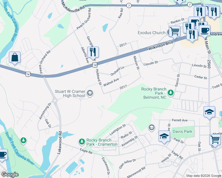 map of restaurants, bars, coffee shops, grocery stores, and more near 421 Oakland Avenue in Belmont