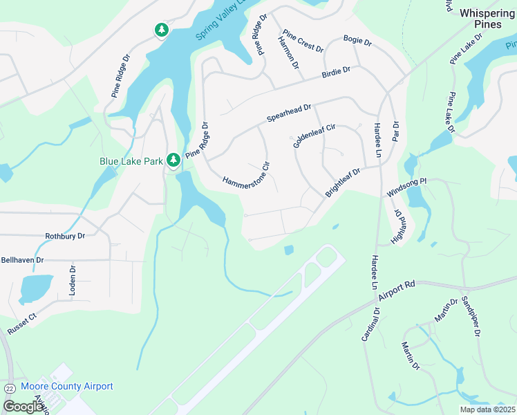 map of restaurants, bars, coffee shops, grocery stores, and more near 302 Brightleaf Drive in Whispering Pines