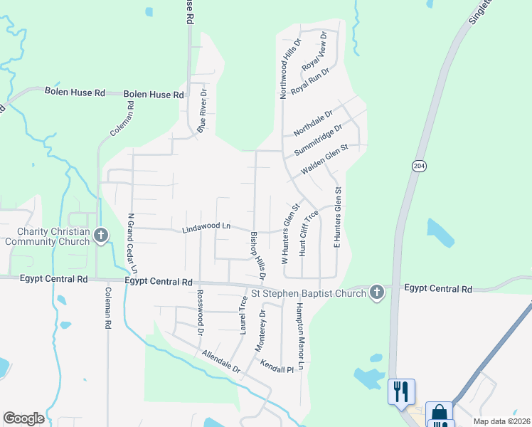 map of restaurants, bars, coffee shops, grocery stores, and more near 4390 Bishop Hills Drive in Memphis