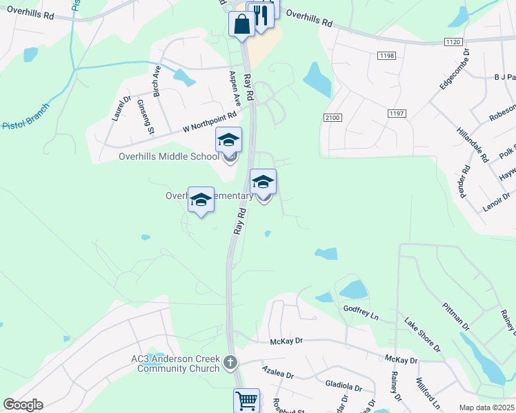 map of restaurants, bars, coffee shops, grocery stores, and more near 2626 Ray Road in Spring Lake