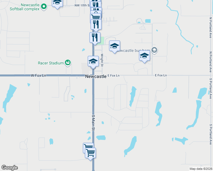 map of restaurants, bars, coffee shops, grocery stores, and more near 201 Blue Dr in Newcastle