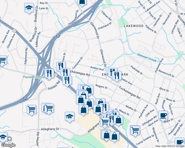 map of restaurants, bars, coffee shops, grocery stores, and more near 3720 Tuckaseegee Road in Charlotte