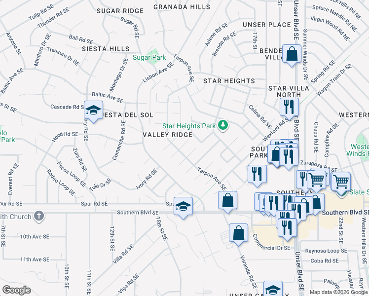 map of restaurants, bars, coffee shops, grocery stores, and more near 840 Bravo Court Southeast in Rio Rancho