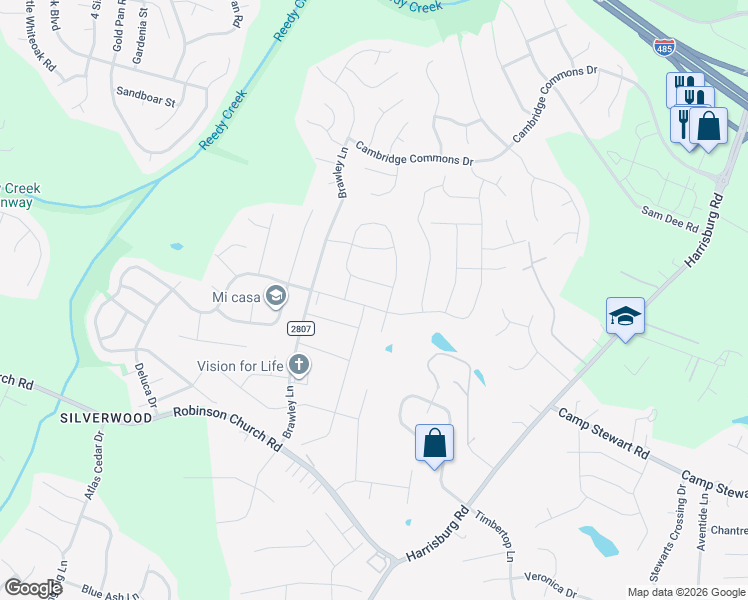 map of restaurants, bars, coffee shops, grocery stores, and more near 9207 Wardley Drive in Charlotte