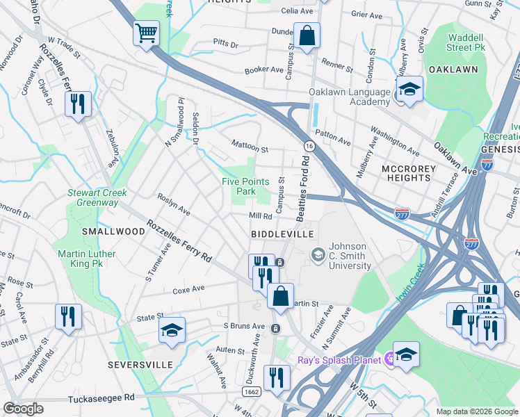map of restaurants, bars, coffee shops, grocery stores, and more near in Charlotte