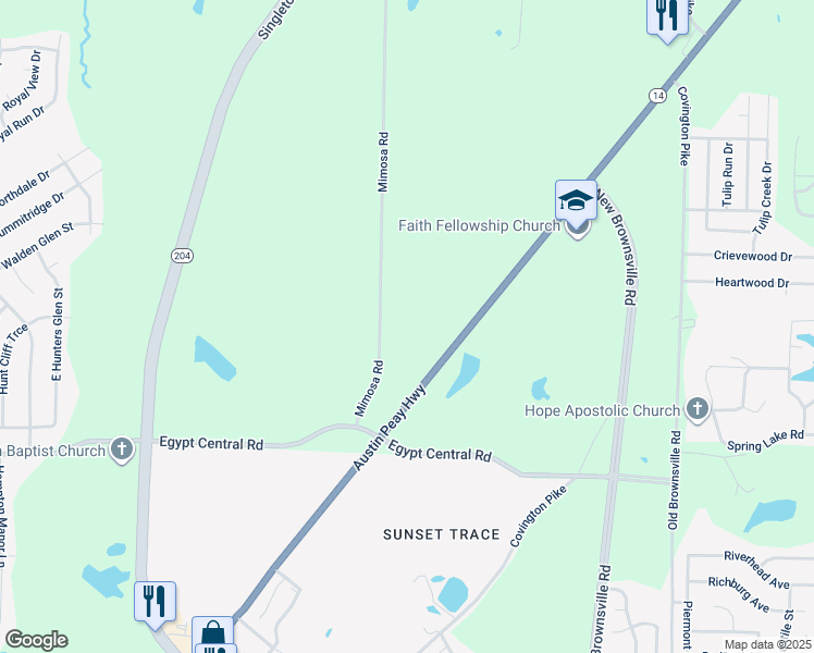 map of restaurants, bars, coffee shops, grocery stores, and more near 4364 Mimosa Road in Memphis