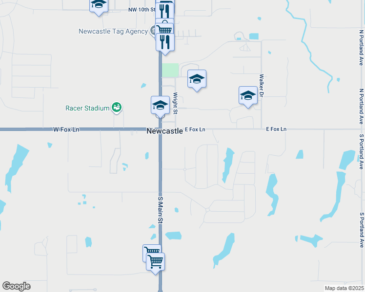 map of restaurants, bars, coffee shops, grocery stores, and more near 201 Blue Dr in Newcastle