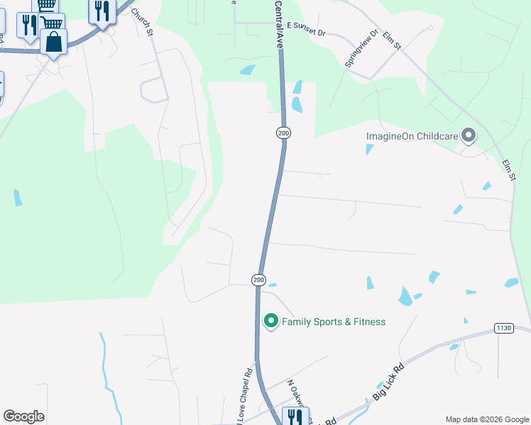 map of restaurants, bars, coffee shops, grocery stores, and more near 417 North Carolina 200 in Stanfield