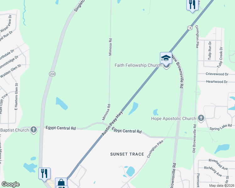 map of restaurants, bars, coffee shops, grocery stores, and more near 4364 Mimosa Road in Memphis